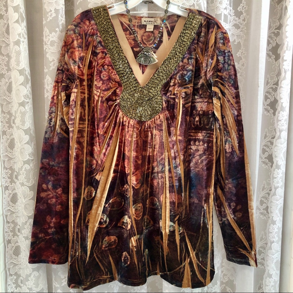 ONE WORLD * Velvety Fall Beaded Top